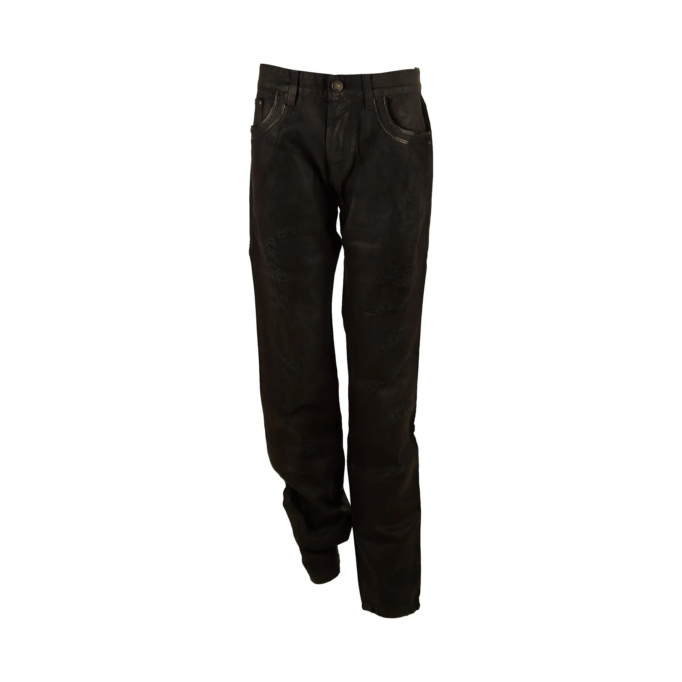Galliano Black Waxed Denim Pants