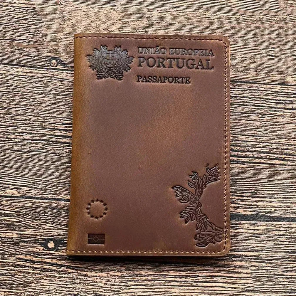 Genuine Leather Portuguese Passport Holder - Unisex Travel Wallet