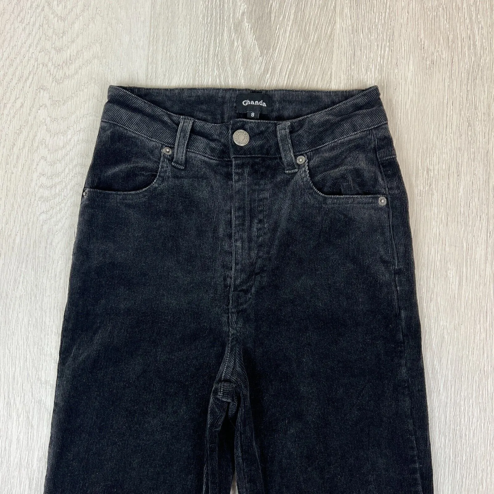 Ghanda Womens Black Retro Corduroy Flared Jeans Size 8 (Use Measurements)
