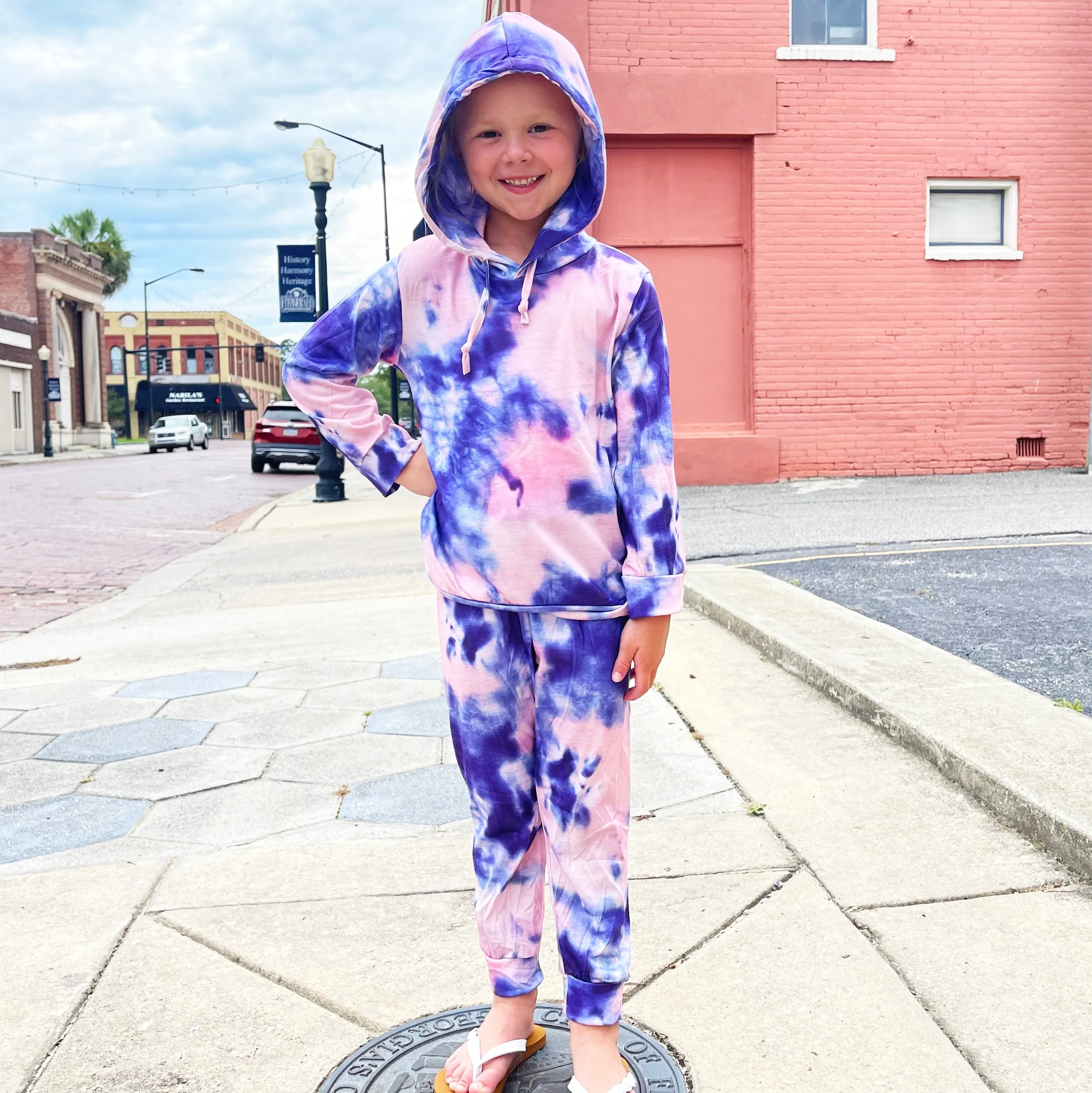 Girls Boutique Purple Tie Dye Hoodie & Joggers Sweatsuit Loungewear
