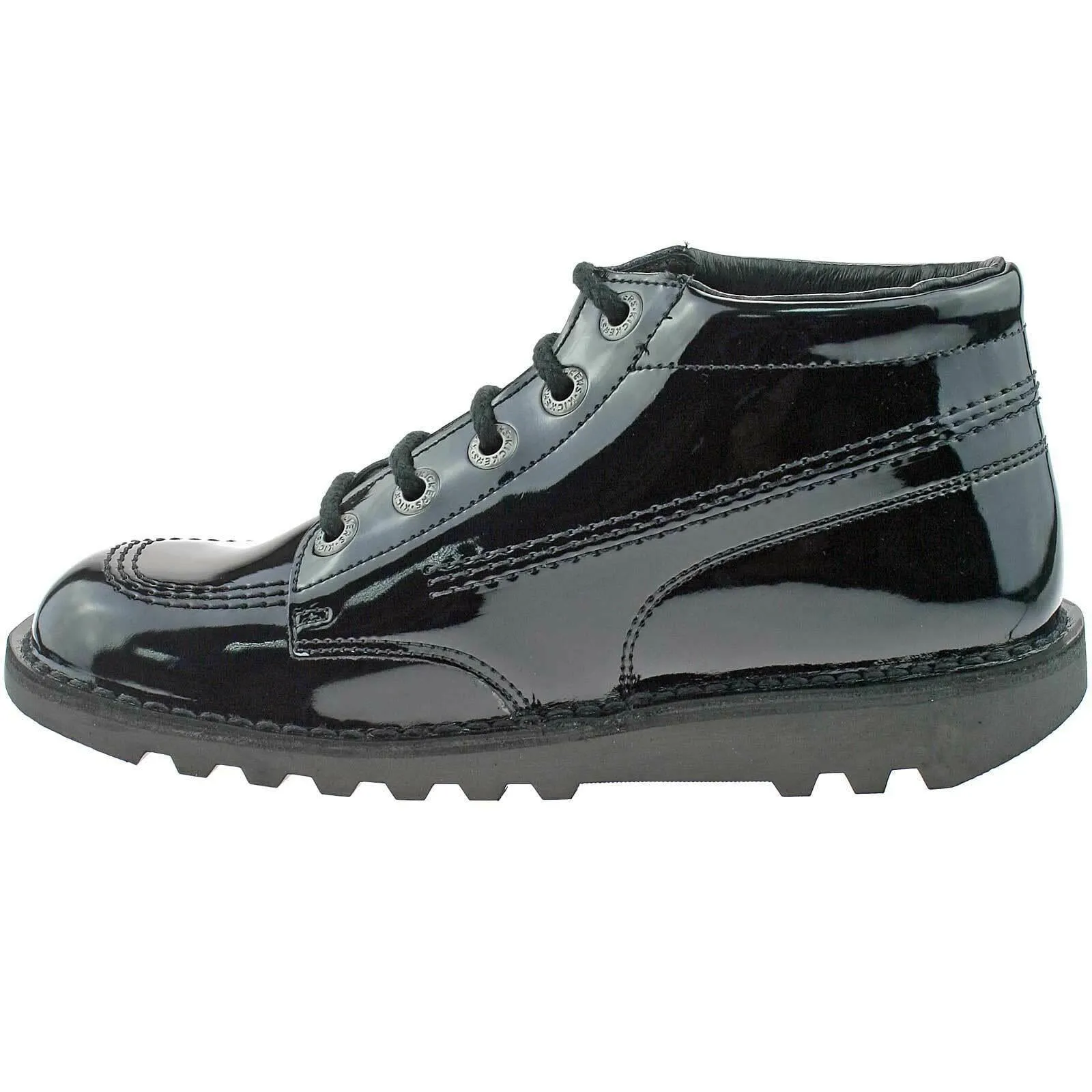 Girls Junior Kickers Kick Hi Black Patent Leather School Shoes Boots KF0000579