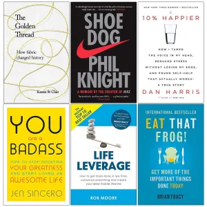 Golden Thread,Shoe Dog,10% Happier,You Are,Life Leverage, Eat That Frog 6 Books Collection Set