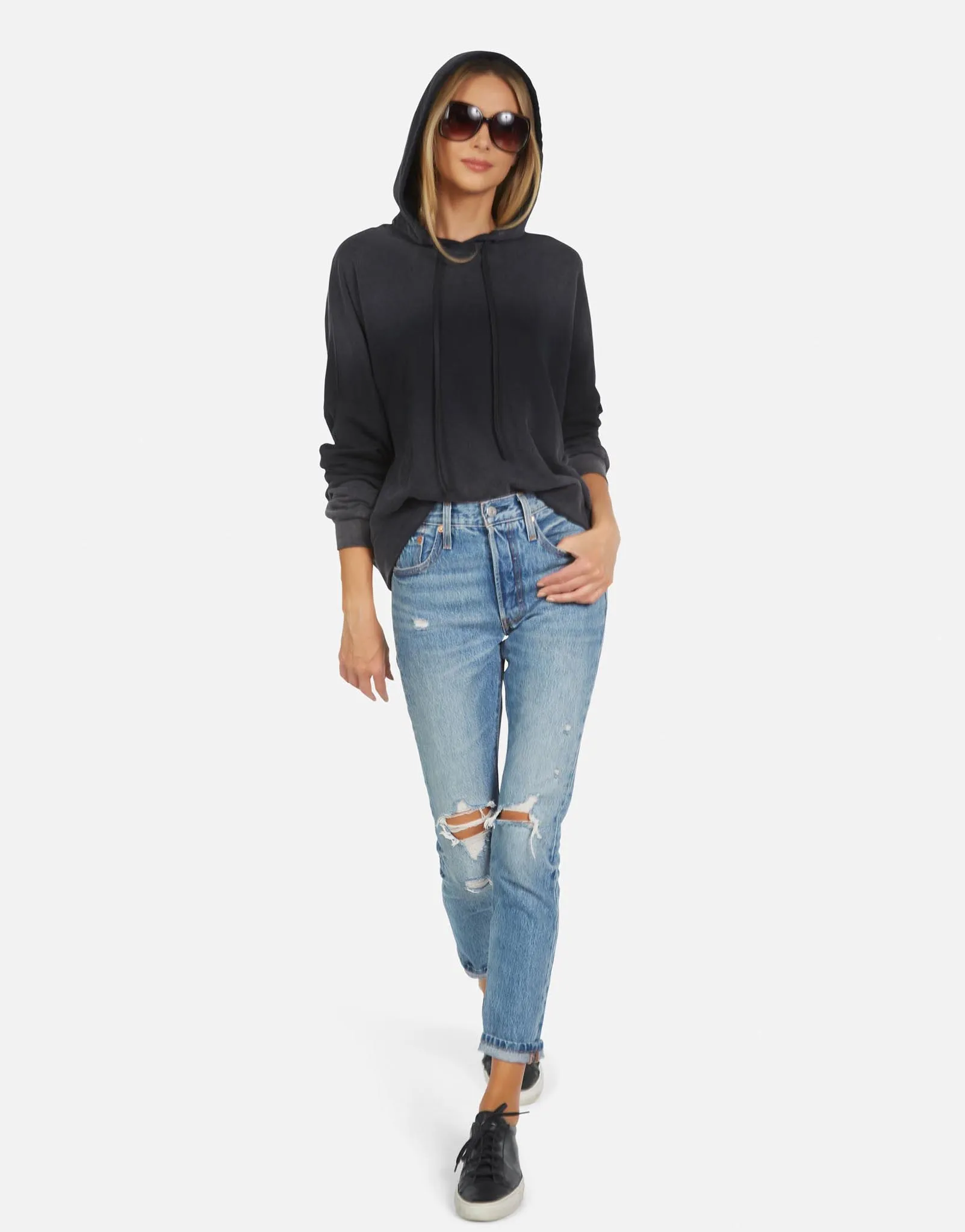 Gower LE Black Ombre Crop Hoodie