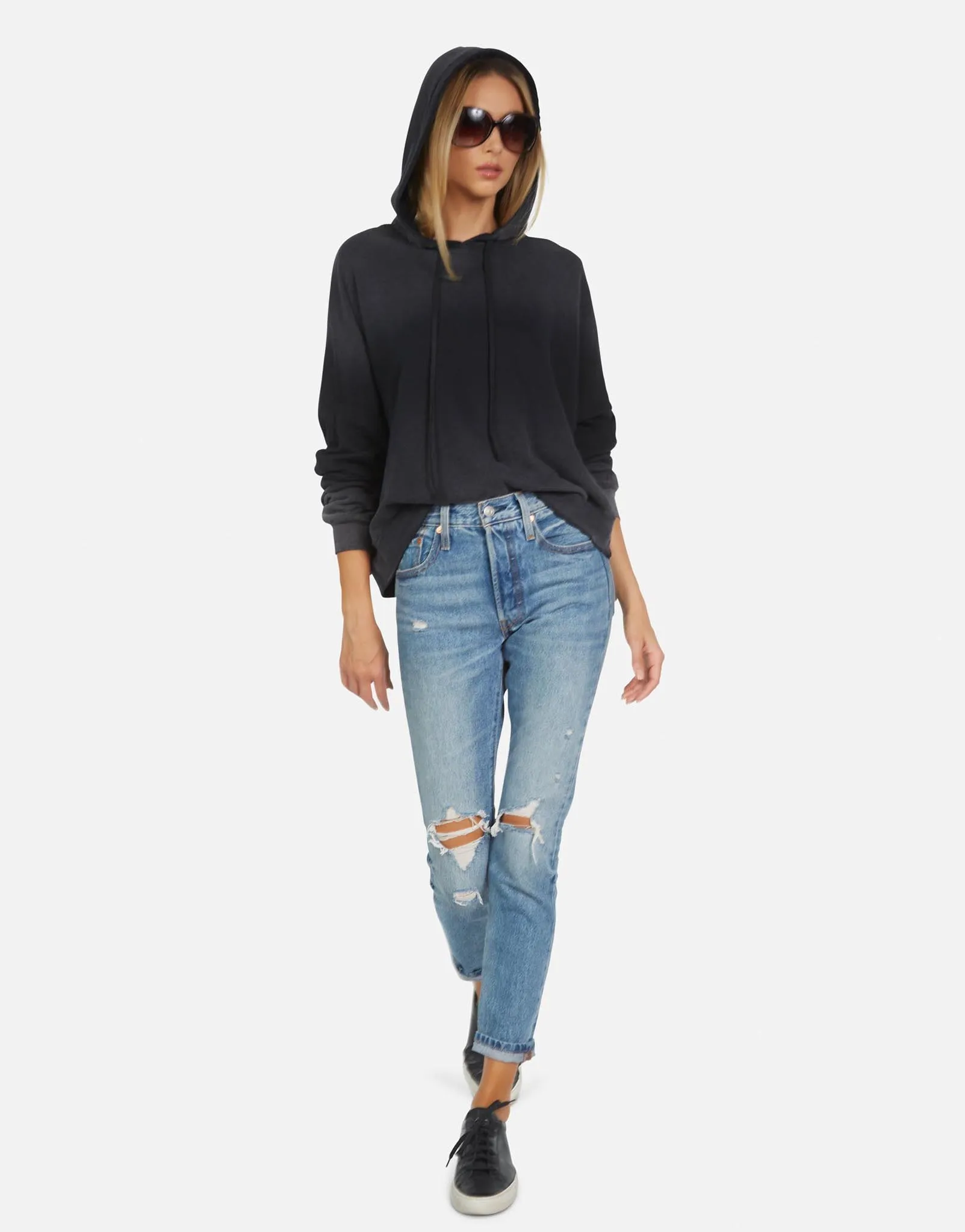 Gower LE Black Ombre Crop Hoodie