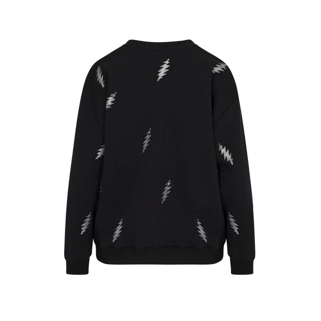 Grateful Dead 13 Pt. Bolt Rhinestone Relaxed Sweatshirt - Black