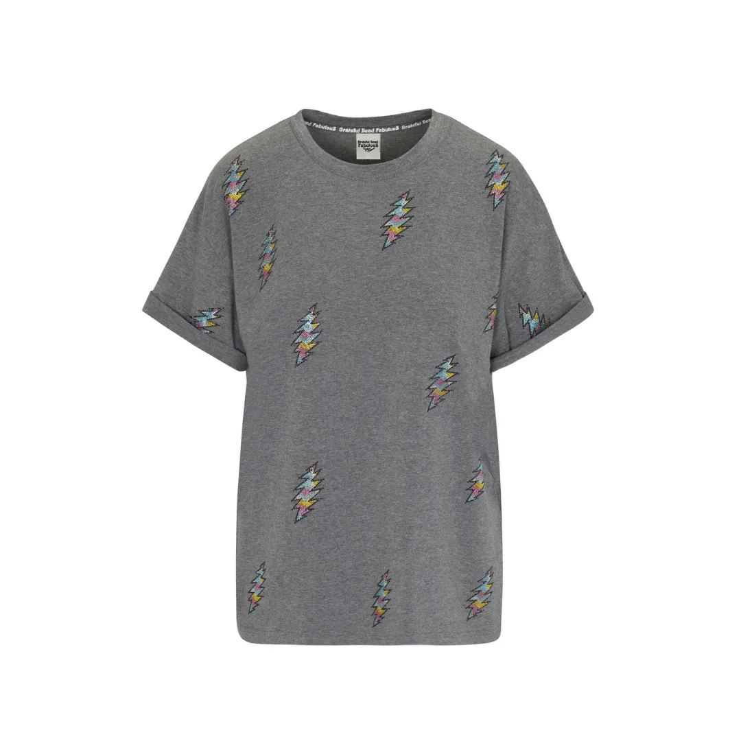 Grateful Dead 13 Pt. Bolt Rhinestone Relaxed T-Shirt - Heather Gray