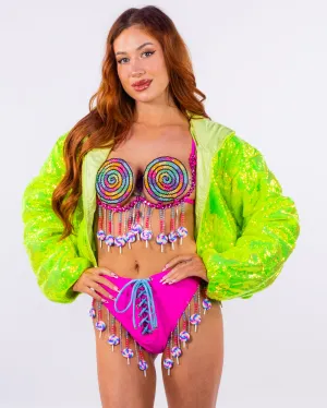 Green Nite Lite Women's Sequin Puffer Jacket