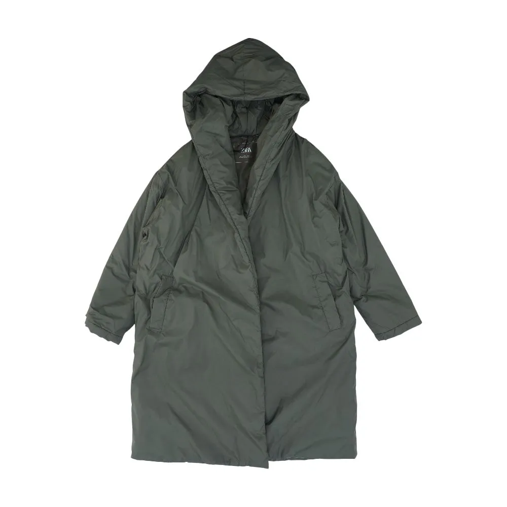 Green Solid Puffer Coat