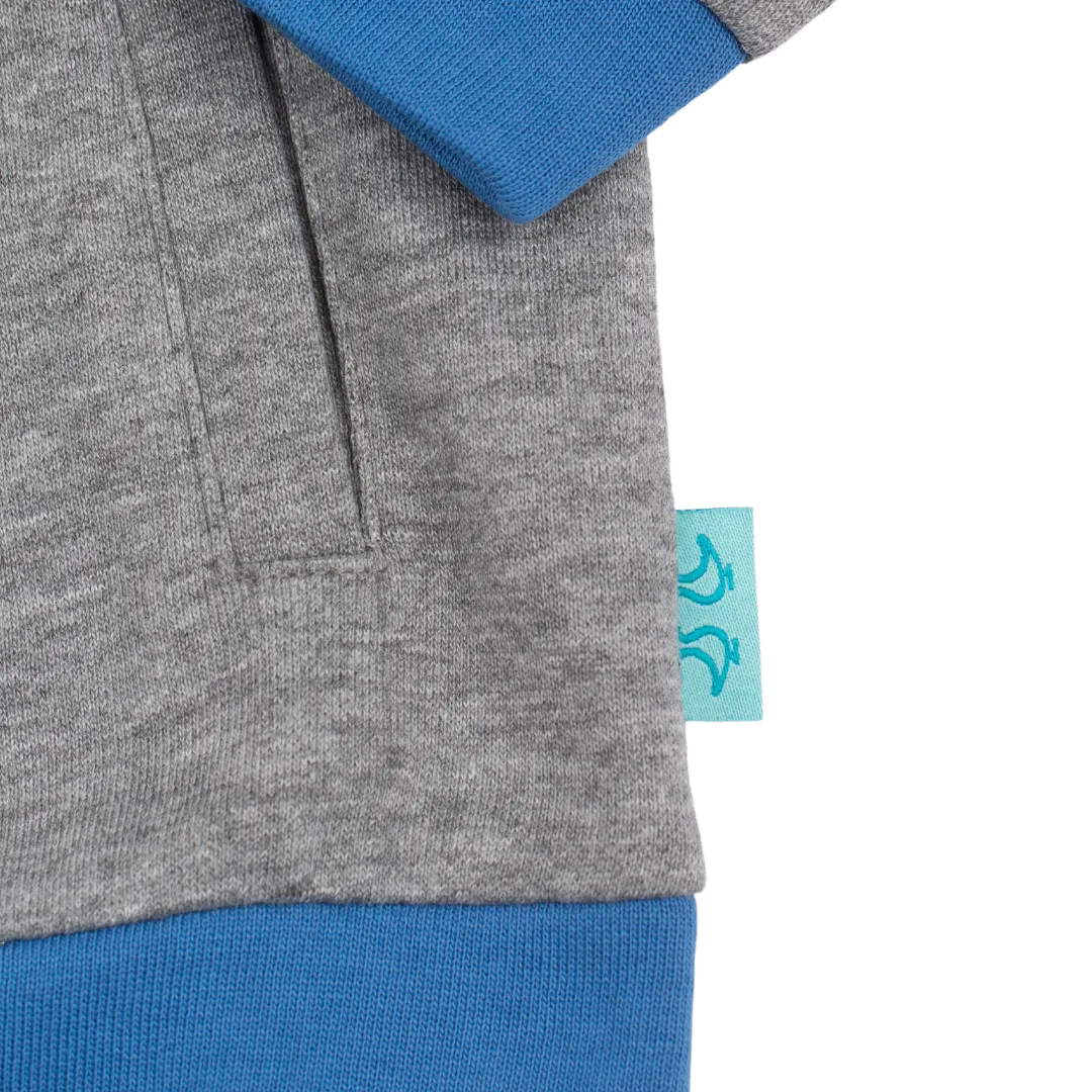Grey & Blue Boys Zip Up Hoodie