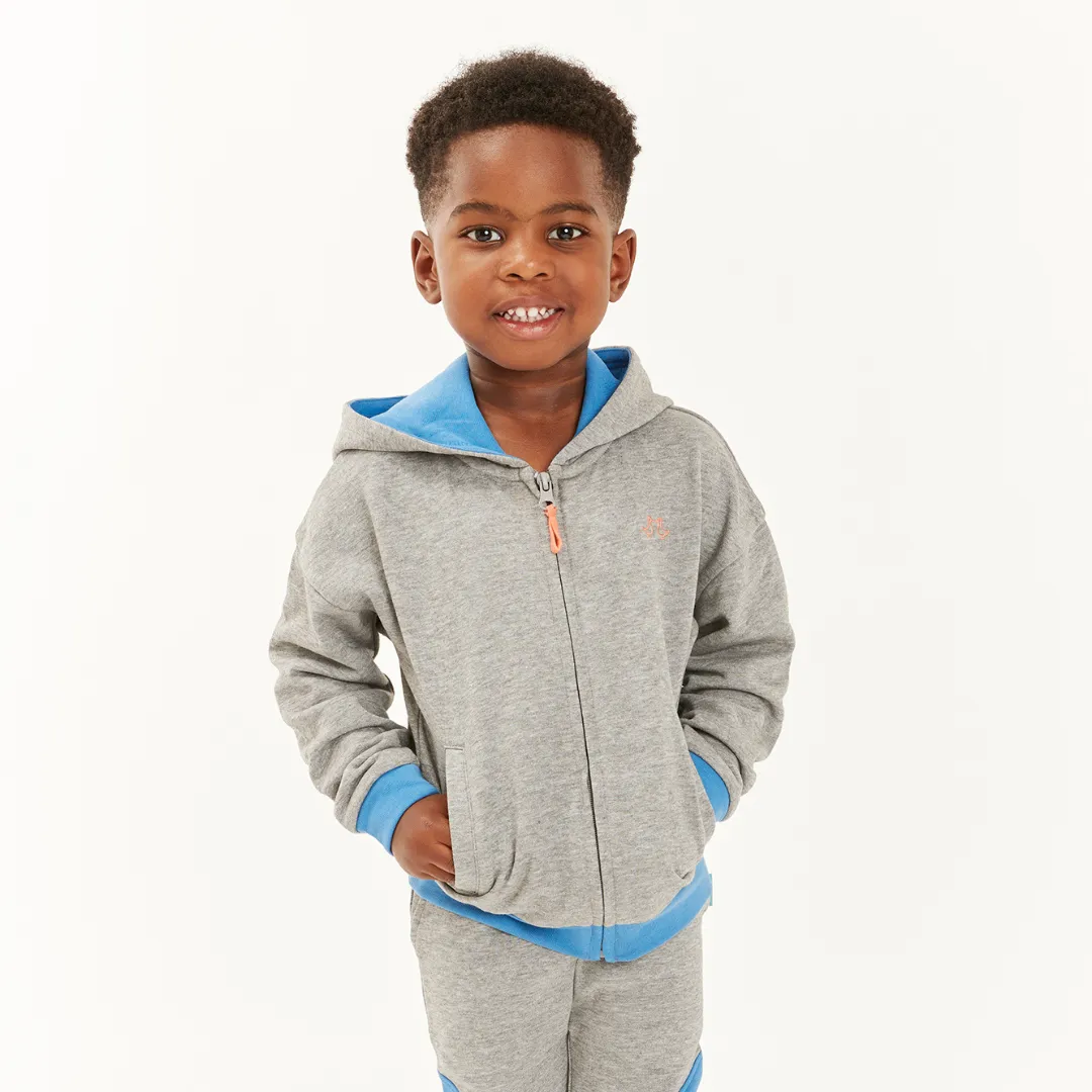 Grey & Blue Boys Zip Up Hoodie