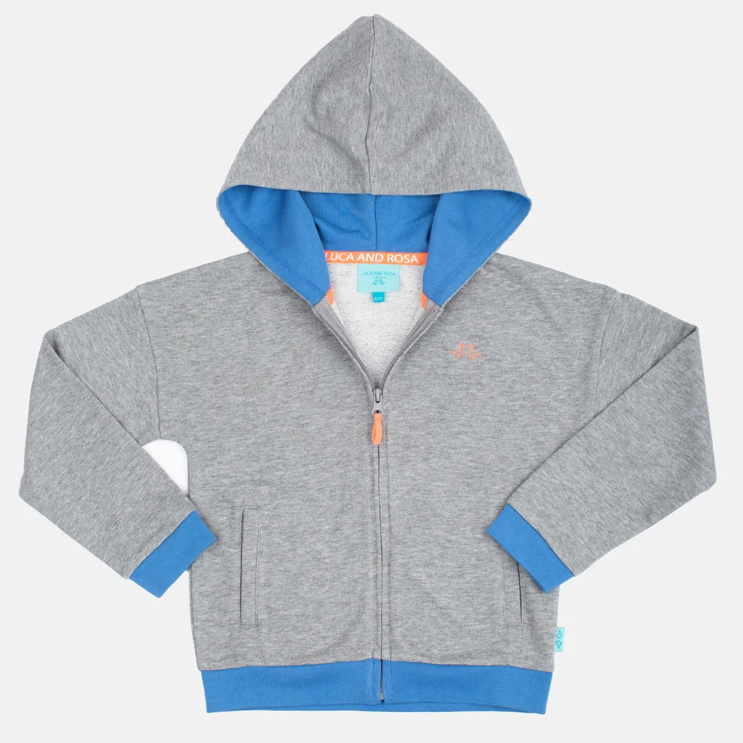 Grey & Blue Boys Zip Up Hoodie