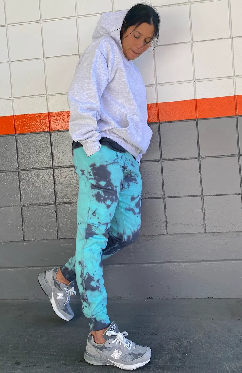 Grey and Bright Blue Tie Dye Joggers
