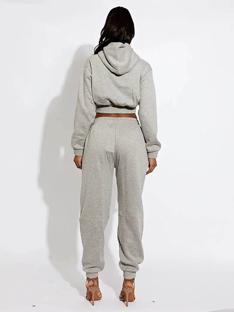 Grey Cropped Hoodie & Jogger Fleece Loungewear Co-ord