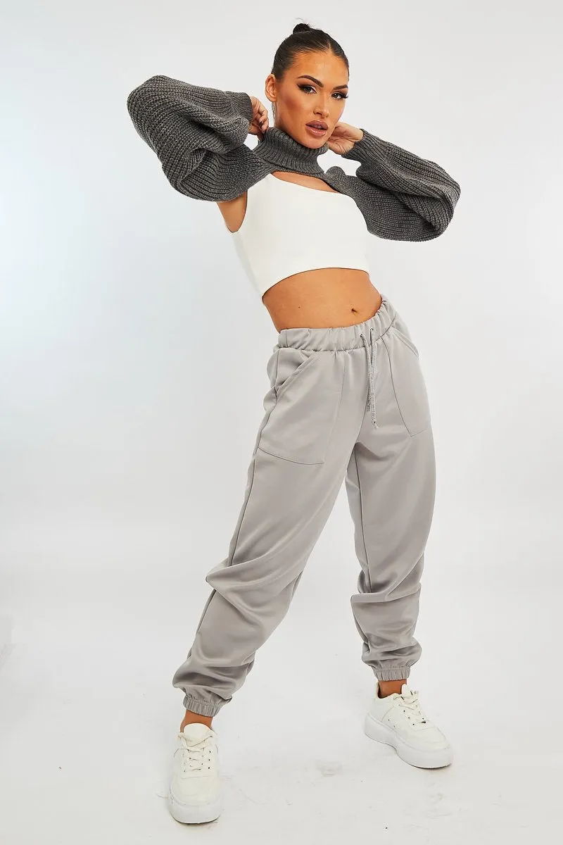 Grey Side Pocket Scuba Joggers - Lallie