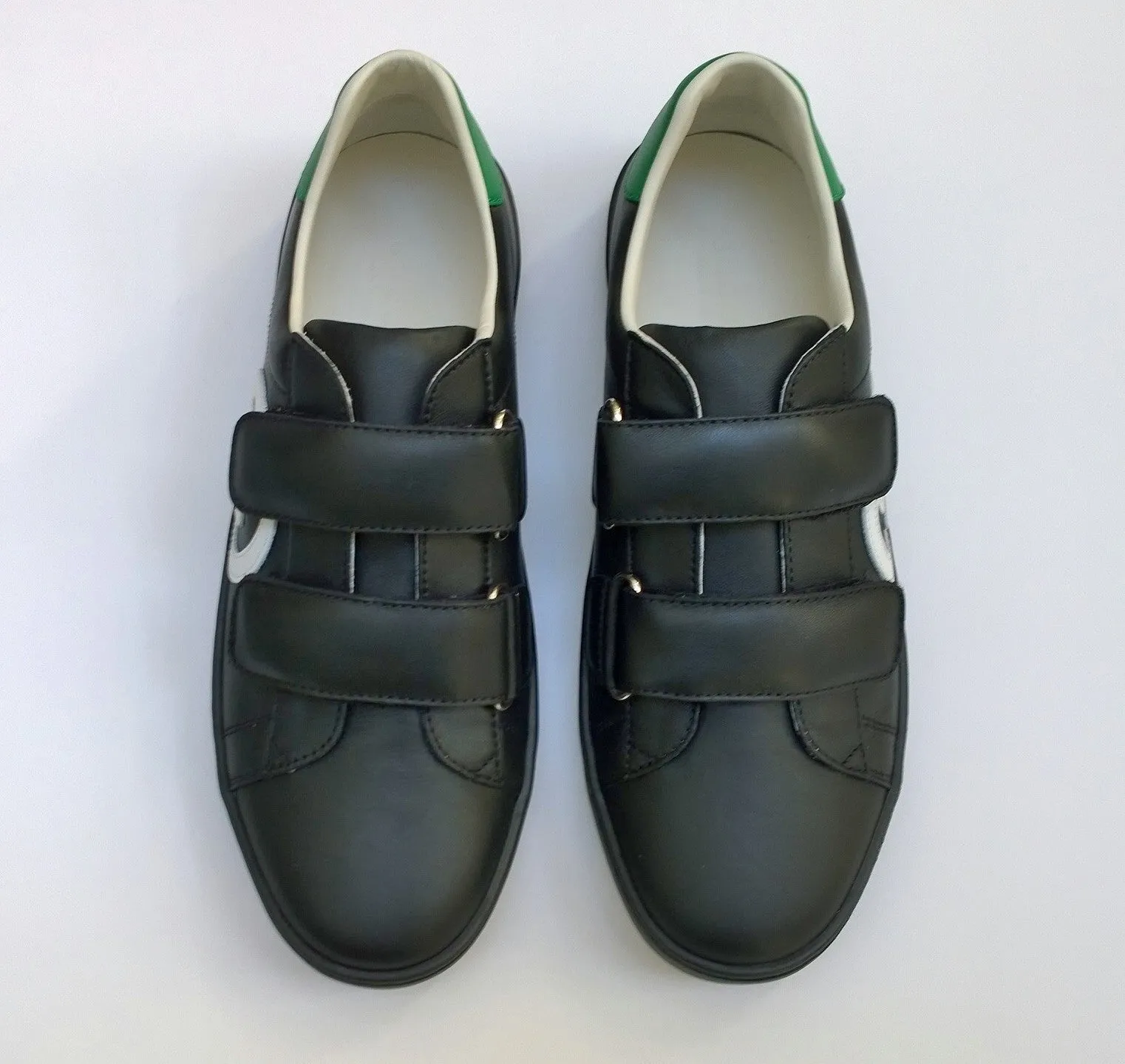 Gucci Ace Black Leather GG Sneakers Velcro Closure