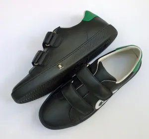 Gucci Ace Black Leather GG Sneakers Velcro Closure