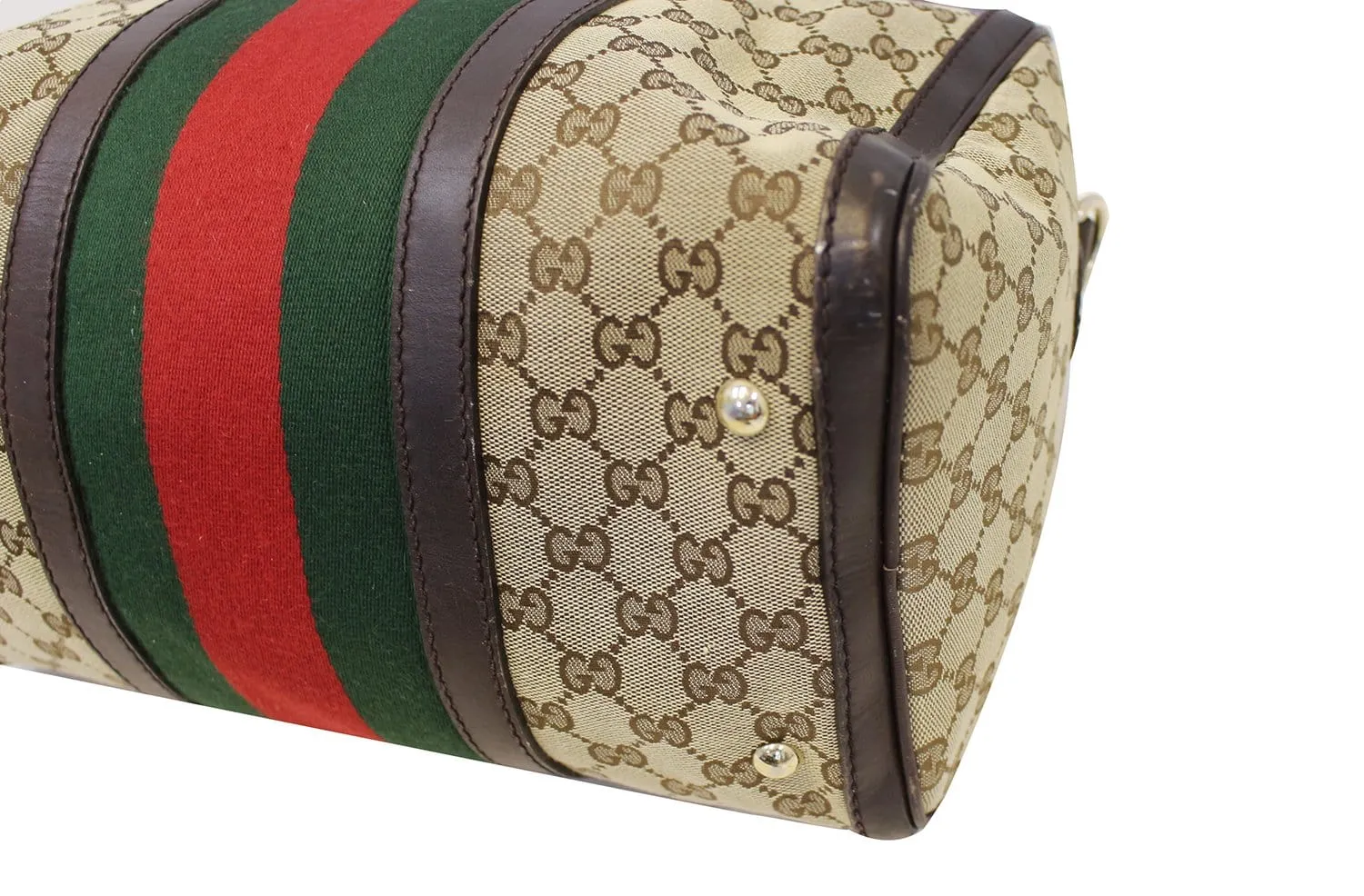 GUCCI Web Original GG Monogram Canvas Boston Beige Bag