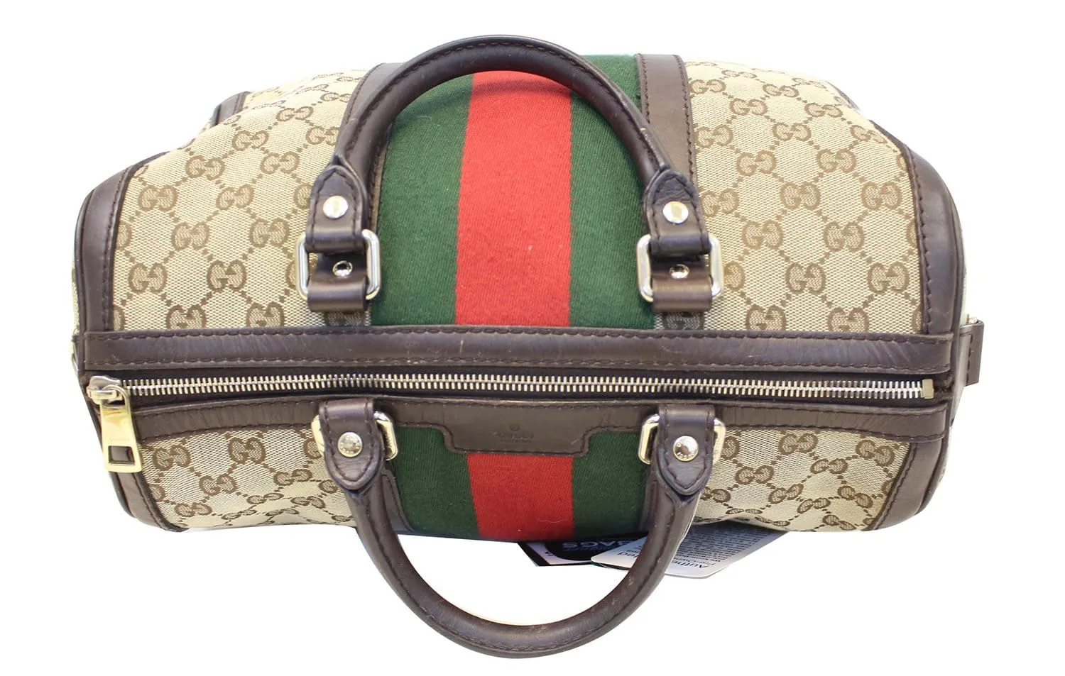 GUCCI Web Original GG Monogram Canvas Boston Beige Bag