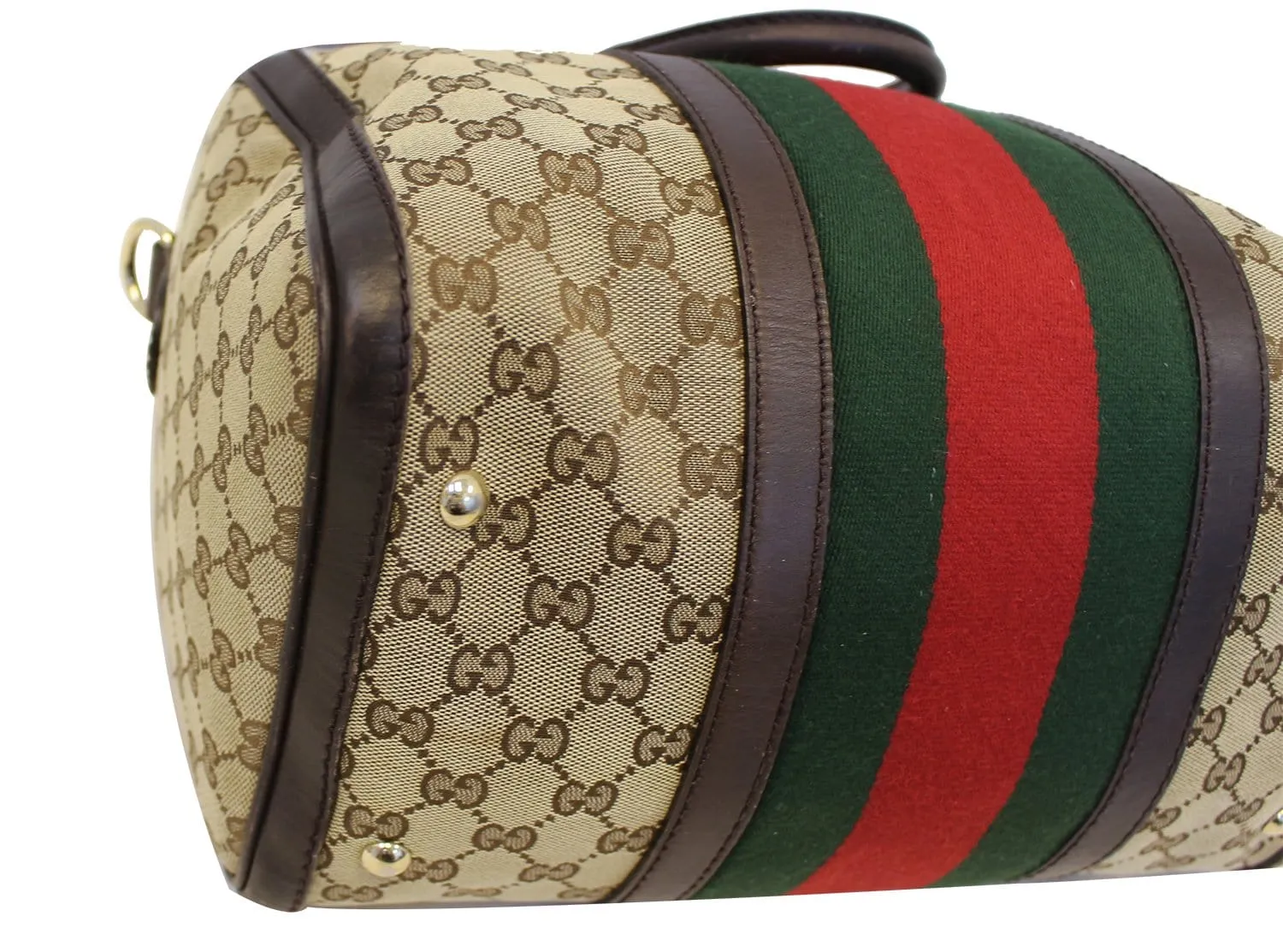 GUCCI Web Original GG Monogram Canvas Boston Beige Bag