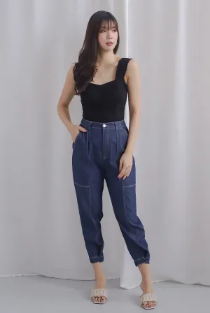Hampton Buttons Cuff Denim Pants In Dark Wash
