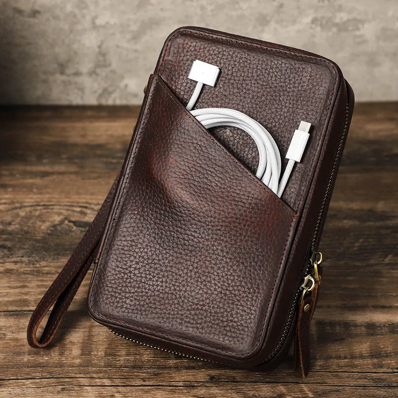 Handmade Leather Charger and Cable Organizer Bag Cord organizer Travel Zipped Leather Kit Full Grain Leather Travel Electronics Accessories Bag