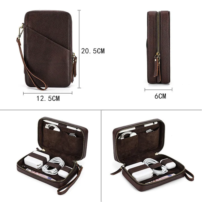 Handmade Leather Charger and Cable Organizer Bag Cord organizer Travel Zipped Leather Kit Full Grain Leather Travel Electronics Accessories Bag