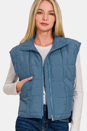 Hazel Blues® |  Zenana Zip Up Cropped Puffer Vest with Pockets