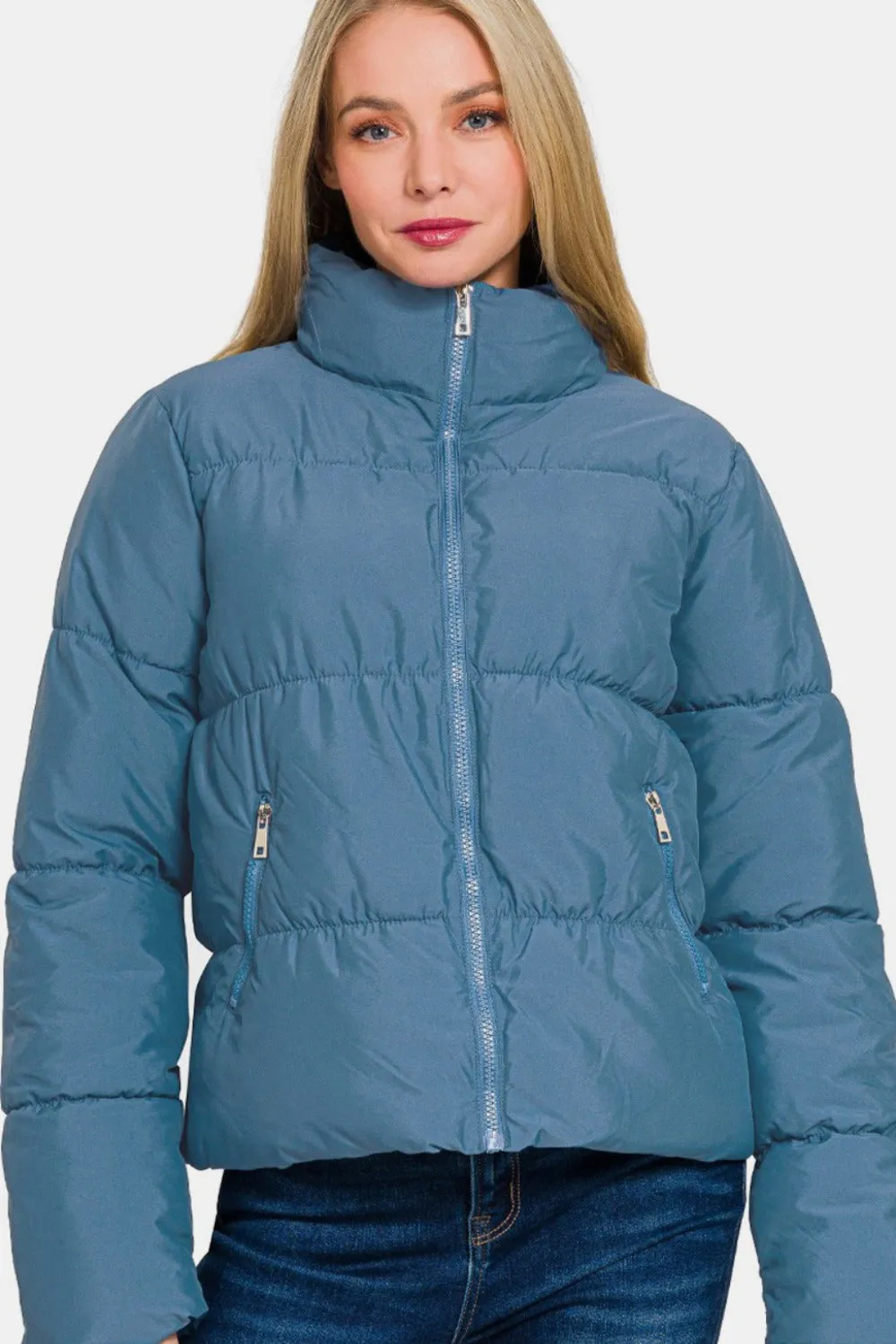 Hazel Blues® |  Zenana Zip Up Turtleneck Puffer Jacket with Pockets