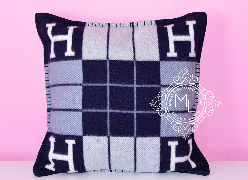 Hermes Classic Caban Blue Wool Cashmere Avalon III Cushion Pillow