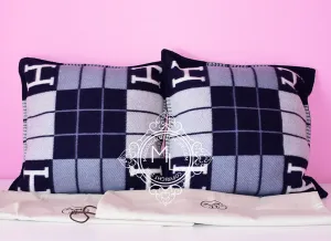Hermes Classic Caban Blue Wool Cashmere Avalon III Cushion Pillow