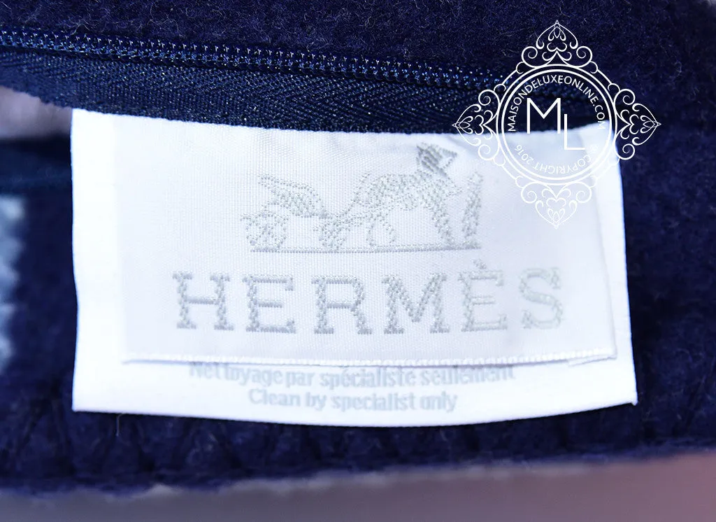 Hermes Classic Caban Blue Wool Cashmere Avalon III Cushion Pillow