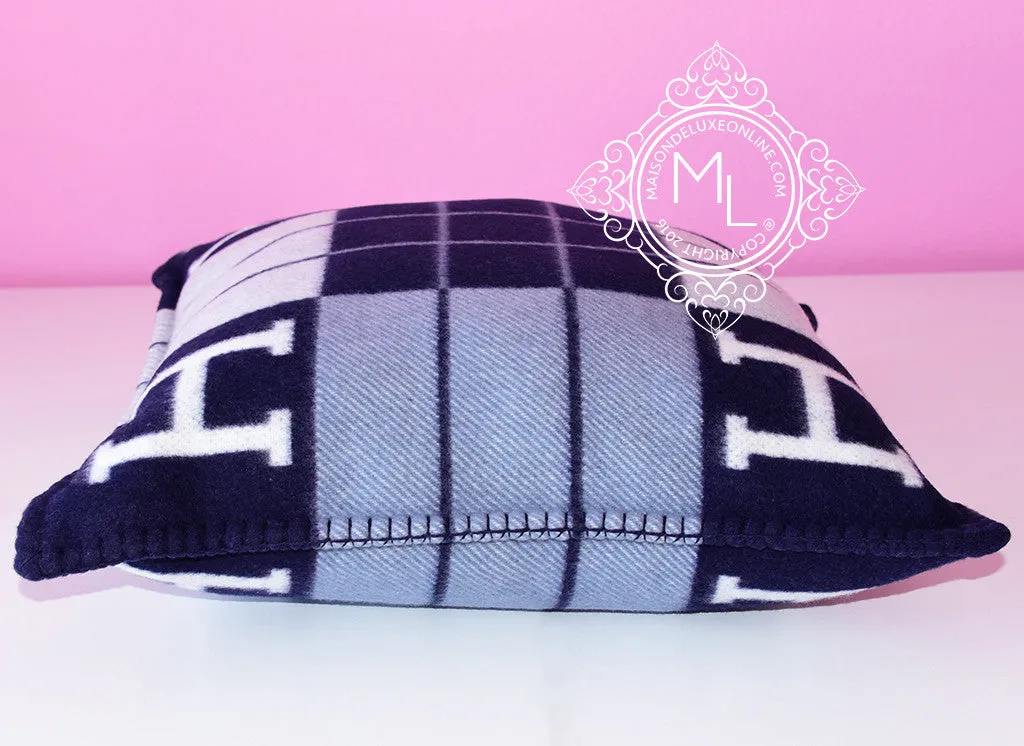 Hermes Classic Caban Blue Wool Cashmere Avalon III Cushion Pillow