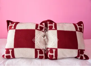 Hermes Classic Red Bordeaux Wool Cashmere Avalon Cushion Pillow