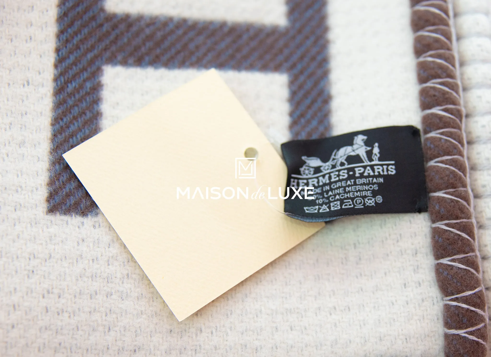 Hermes Gris Wool Cashmere H Avalon Vibration Blanket