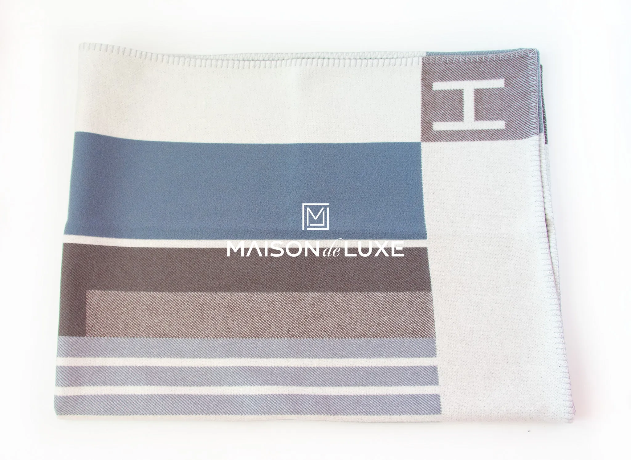 Hermes Gris Wool Cashmere H Avalon Vibration Blanket