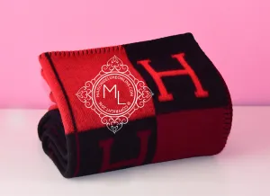 Hermes Large Plaid Rouge Noir Tricolore Wool Cashmere H Avalon Blanket