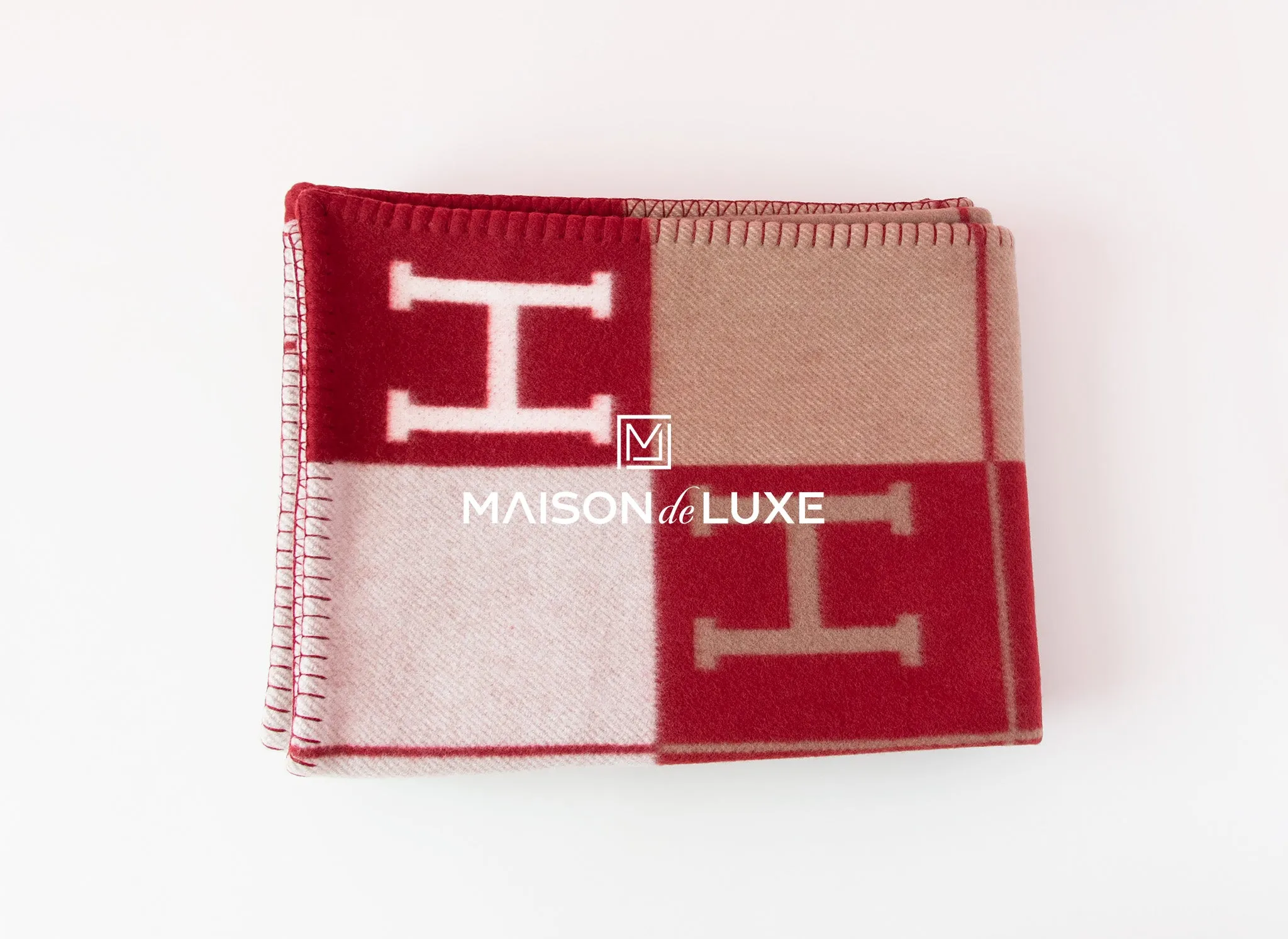 Hermes Large Rouge H Red Wool Cashmere Avalon III Blanket