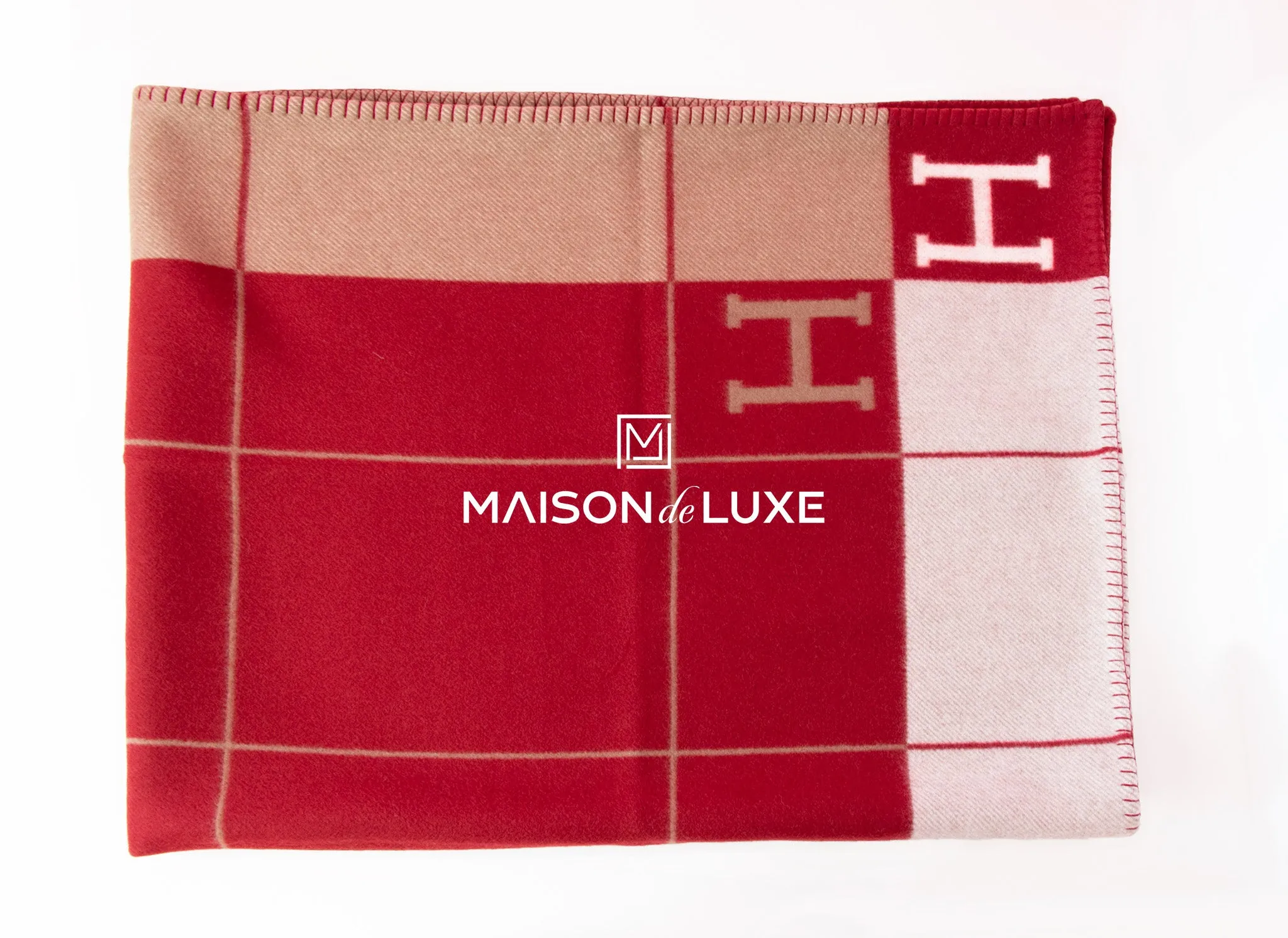 Hermes Large Rouge H Red Wool Cashmere Avalon III Blanket