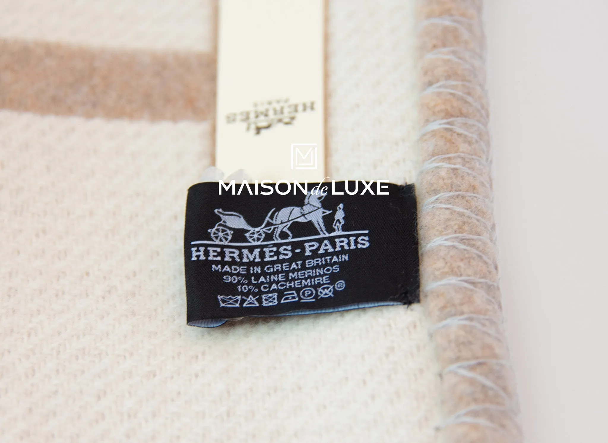 Hermes Naturel Wool Cashmere H Avalon Vibration Blanket