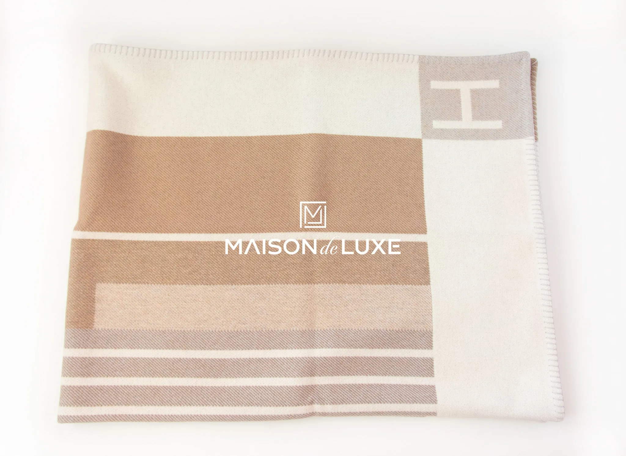 Hermes Naturel Wool Cashmere H Avalon Vibration Blanket