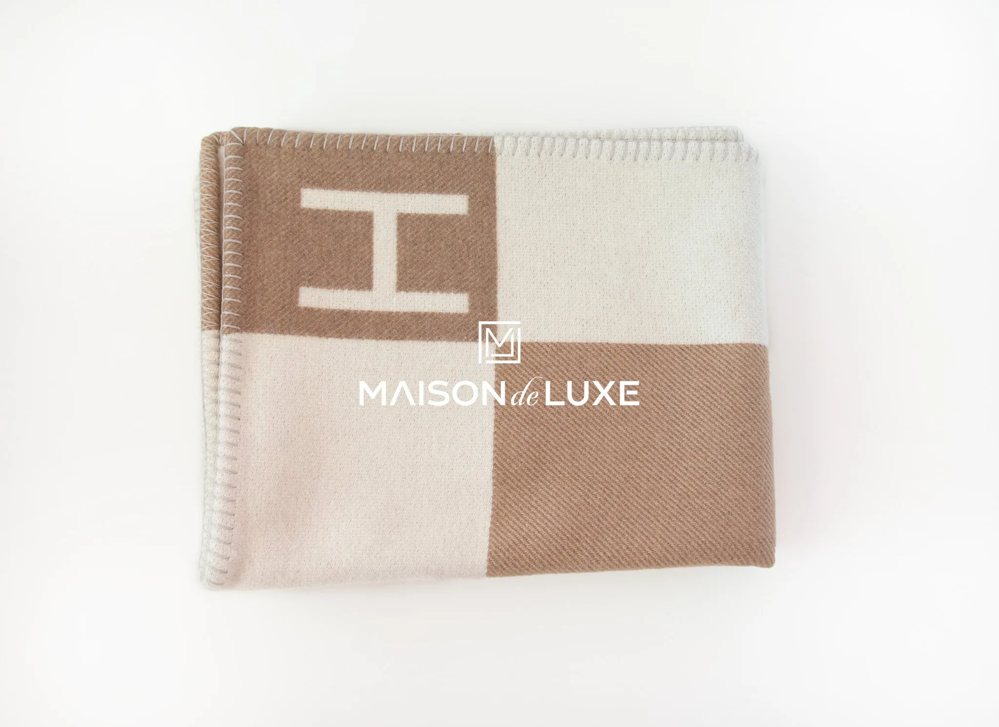 Hermes Naturel Wool Cashmere H Avalon Vibration Blanket