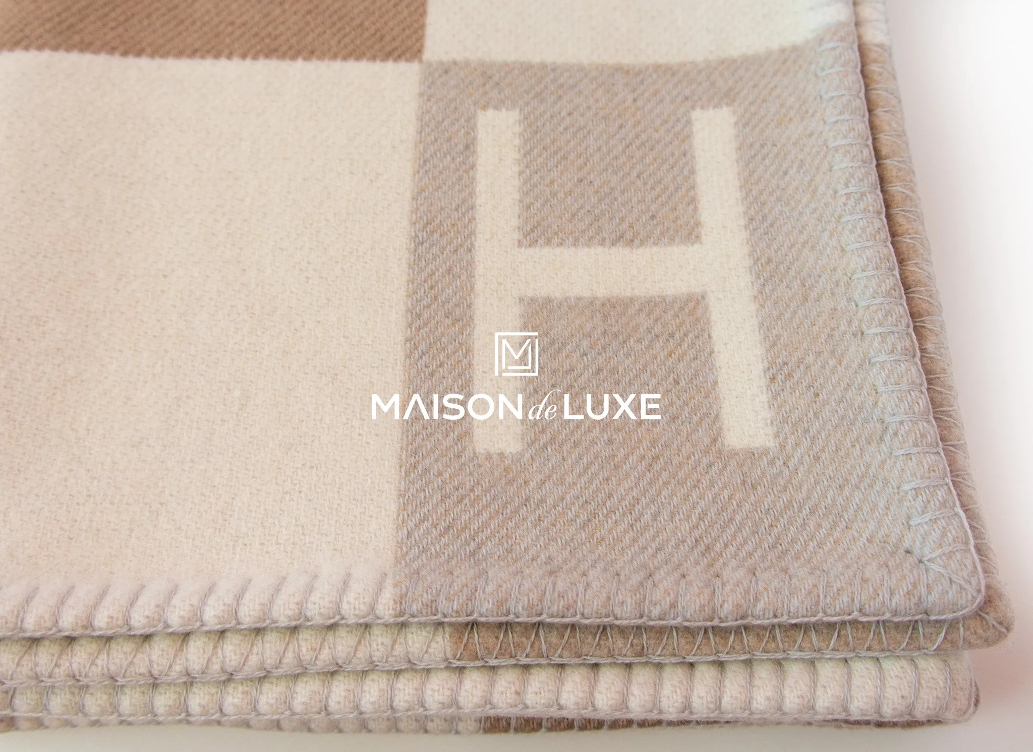 Hermes Naturel Wool Cashmere H Avalon Vibration Blanket