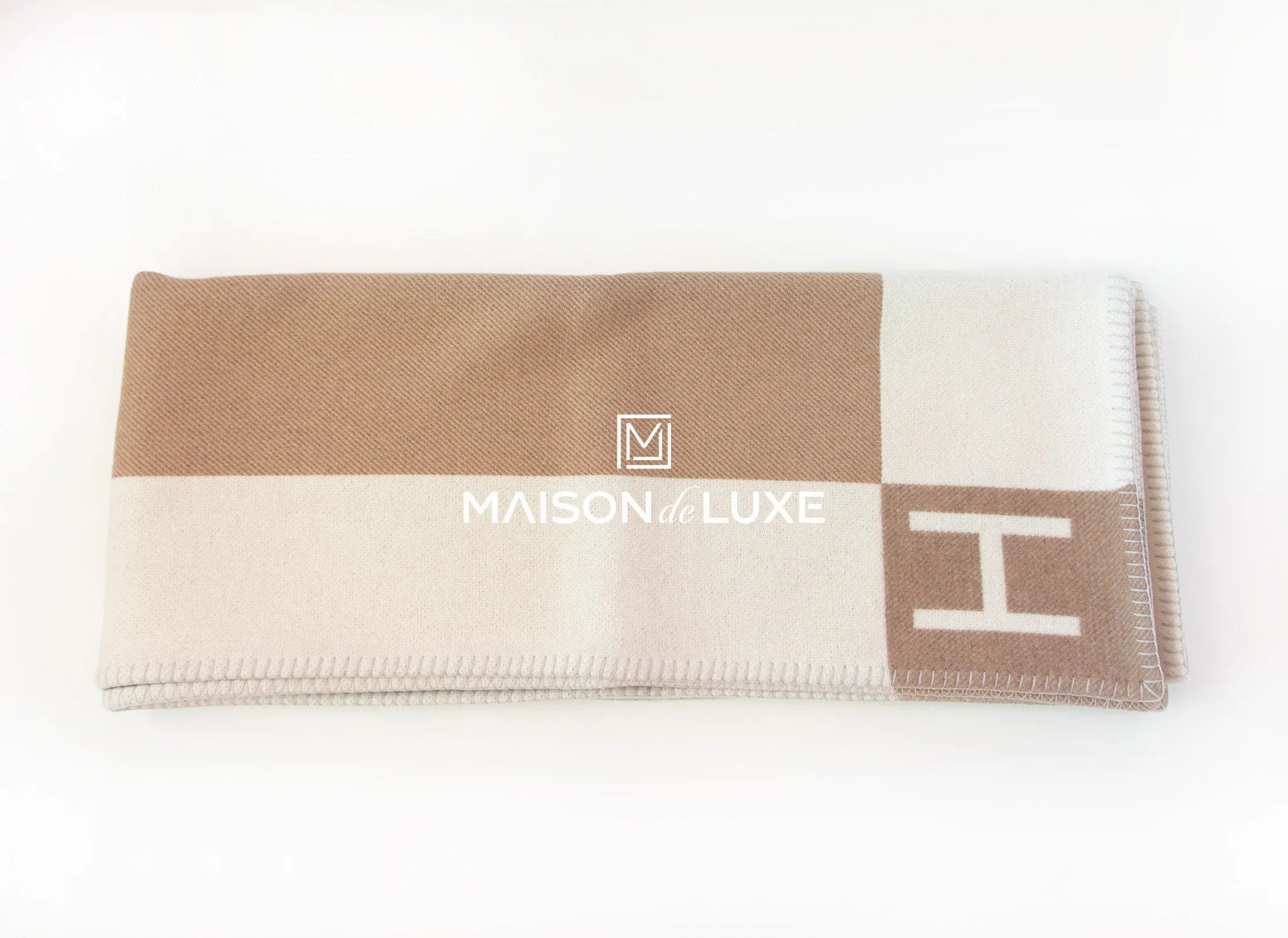 Hermes Naturel Wool Cashmere H Avalon Vibration Blanket