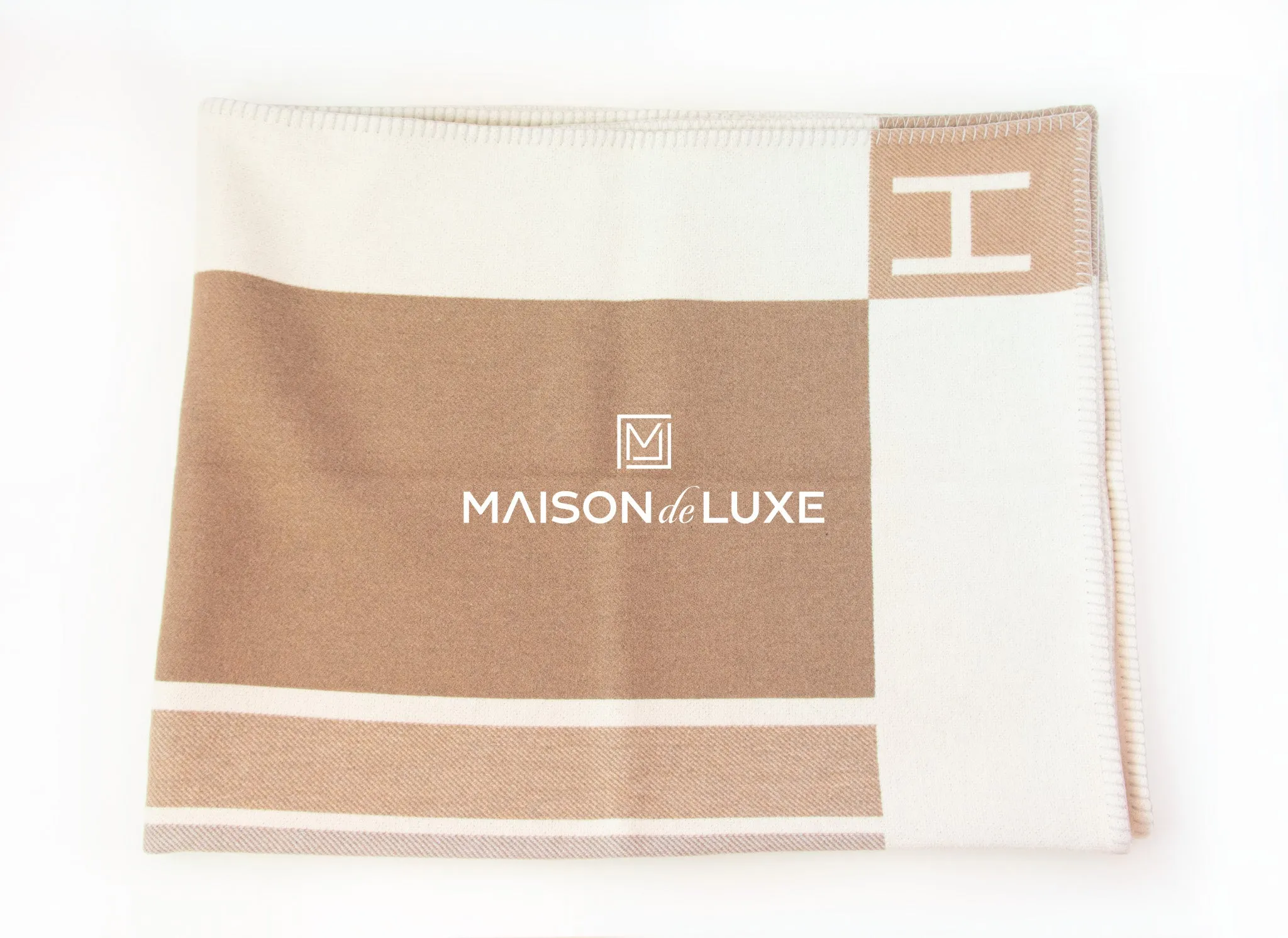 Hermes Naturel Wool Cashmere H Avalon Vibration Blanket