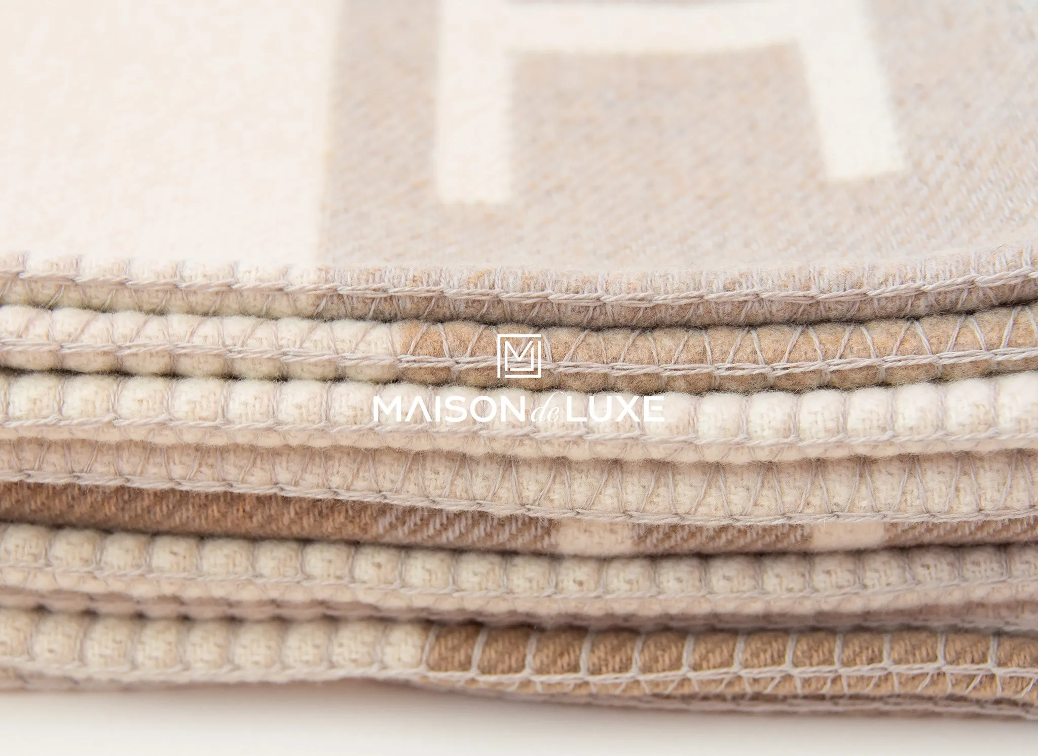 Hermes Naturel Wool Cashmere H Avalon Vibration Blanket
