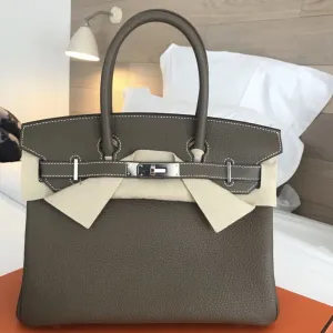Hermès Birkin 30 Etoupe Taurillon Clemence Palladium Hardware PHW