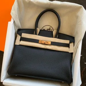 Hermès Birkin 30 Noir (Black) Togo Rose Gold Hardware RGHW