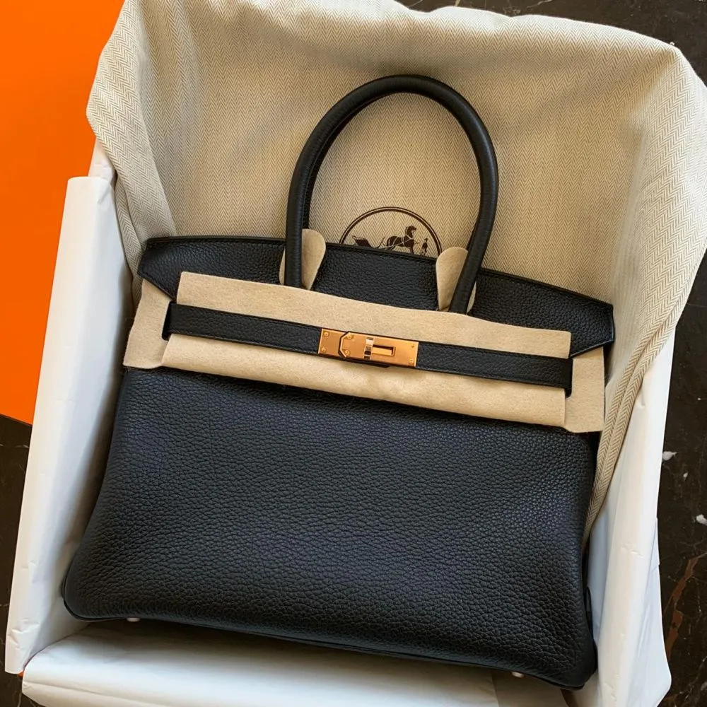 Hermès Birkin 30 Noir (Black) Togo Rose Gold Hardware RGHW