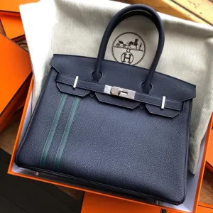Hermès Birkin Limited Edition 30 Bleu Nuit/Vert Cyprès Officier Togo Palladium Hardware PHW