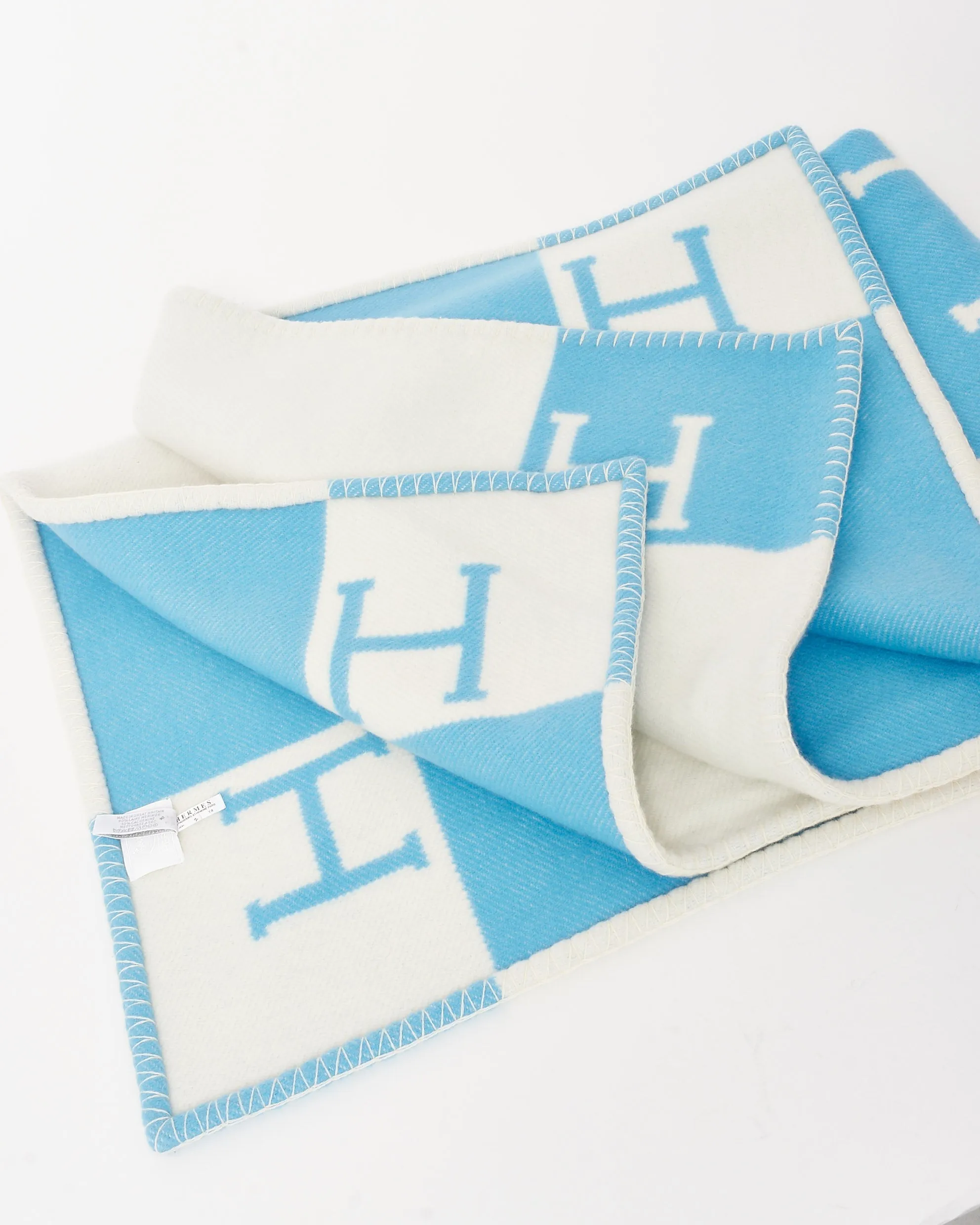 Hermès Blue and White Wool Avalon Baby Blanket